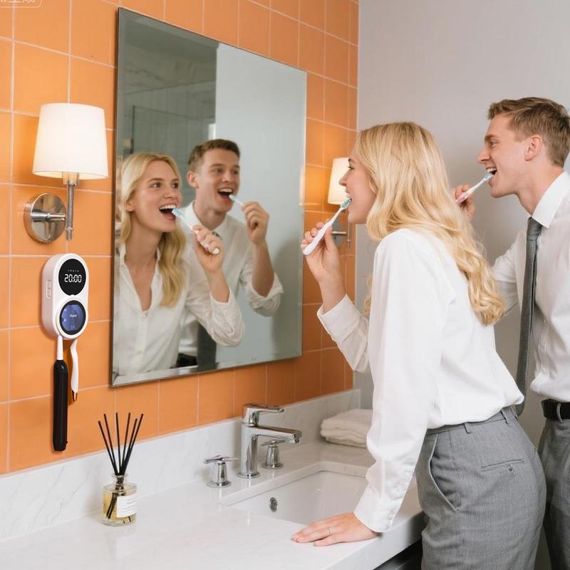 iHave Toothbrush Sanitizer Holder, UV Toothbrush Holders with 100M Negative Ions for 360° Disinfection, Electric Toothbrush Holder for Wall Mounted Toothbrush Organizer, Toothbrush Sanitizer and Holder – Bathroom Organizing Essential with Fan Drying - B