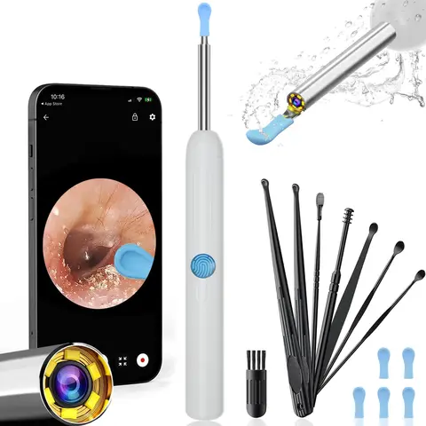 1080P HD Camera Earwax Cleaning Kit - Silicone Accessories, 3.5mm Ultra-Thin Lens, 6 Earplug Covers, 130mAh Rechargeable Battery, LED Lights, IP67 Waterproof, Storage Case, Charging Cable, iPhone & Android Compatible, Self Care Products, Father's Day Gift