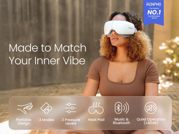 Renpho Eyeris Zen Ultra-Quiet Eye Massager with Heat, Valentines Day Gift Choice for Man Women Lightweight Heated Eye Mask for Migraines Face Massager for Dry Eyes Relief Birthday Gifts