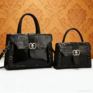 Luxury 2-Piece Crocodile Embossed Handbag Set, Medium Capacity Versatile Satchel with Detachable Shoulder Straps