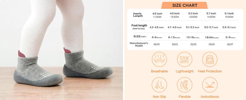 Baby Sock Shoes Non Slip For Boys Girls Soft Rubber Sole Toddler First Walking Shoes Breathable Slip On Sneakers Slippers For Infant Toddler, Comfortable Lightweight Indoor Outdoor  All Season Wear Resistant Baby First Step Shoes For 0-3 Years Old Kids
