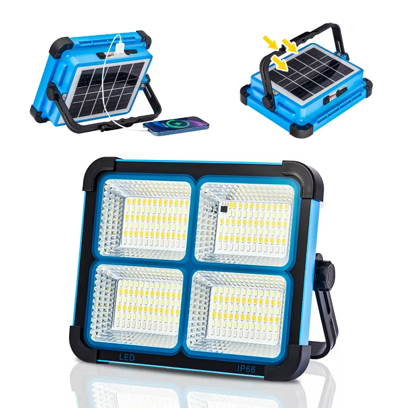 Qawtor Solar Rechargeable LED Work Light - 288 Super Bright 5730 Beads Floodlight, USB & Type-C Charging, 5 Lighting Modes, IP66 Waterproof, Magnetic, SOS Emergency Signal, Adjustable Stand, Portable Light for Camping, Car Repairs, tiktokshopbacktoschool