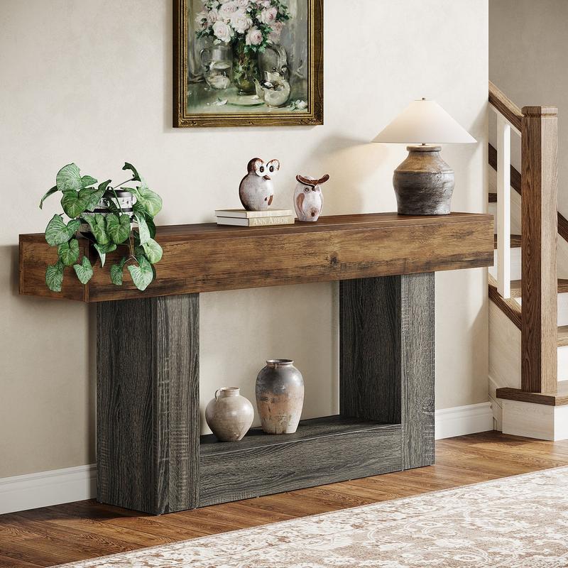 Spaco 63-Inch Long Console Table, 2-Tier Entryway Table Sofa Table with Storage, Farmhouse Wood Behind Couch Table for Living Room, Hallway Spaco 63-Inch Long Console Table, 2-Tier Entryway Table Sofa Table with Storage, Farmhouse Wood Behind Couch Table for Living Room, Hallway
