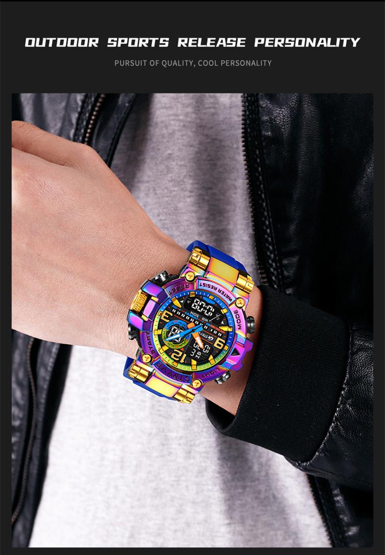 Men's Colorful Punk Style Quartz Watch, Jumpstart sale Multi.Functional Waterproof Dual Display Wristwatch, TrendyFashion Sport Watch, Birthday Gift with Gift Boxfashionable wristwatch multifunctional men