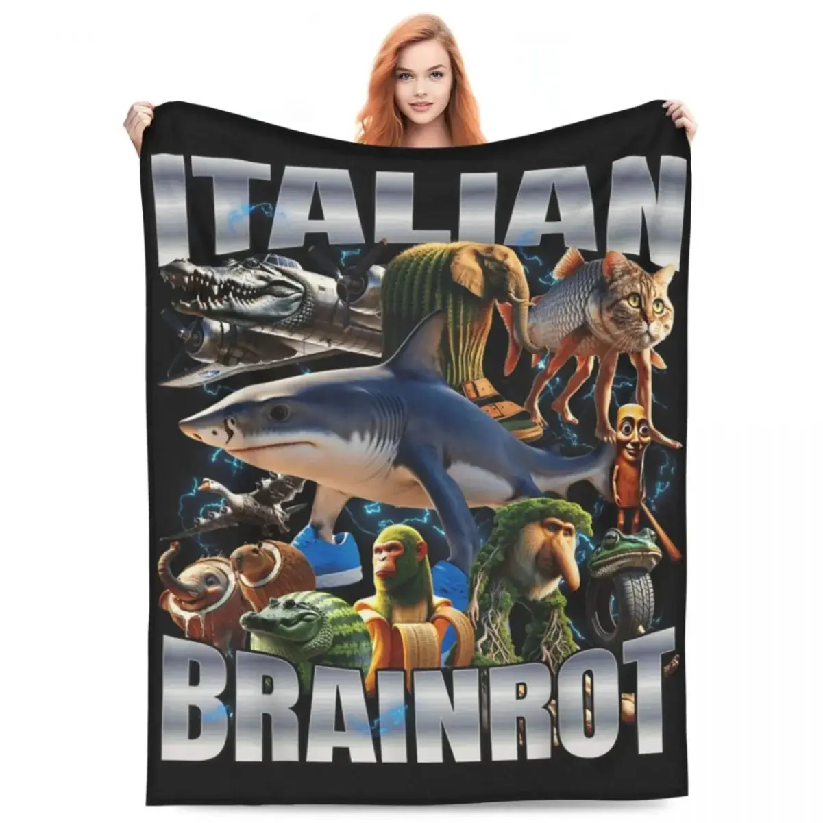 Soft Warm Blanket Travel Italian Brainrot Tralalero Tralala Tung Tung Tung Sahur Bombardiro Crocodilo Bedding Throws Flannel  Christmas gift Dream Weave Home