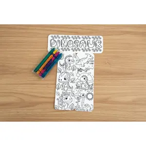 Dinosaur Coloring Bookmarks with Crayons Kit - Set of 3 - 2" x 6" Rounded Corner Bookmarks