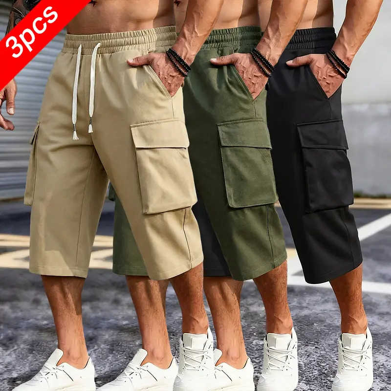 Men's Shorts, 3-Pack Lightweight Casual Cargo Style with Drawstring Waist and Cargo Pockets for Hiking, Drawstring Shorts Pants, Cargo Pocket