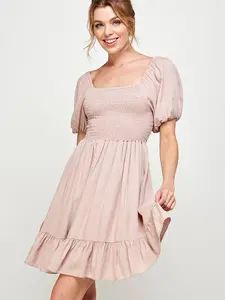 Women's Puff Sleeves Smocked Mini Dress