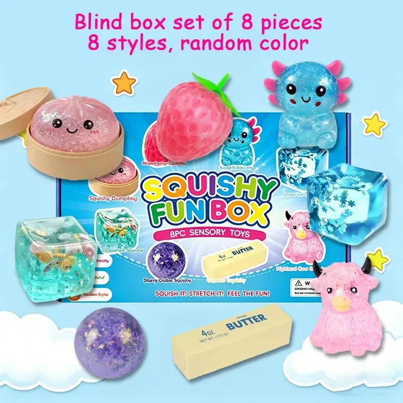 8-Piece Decompression Squishy Blind Box Selfie Accessory - Slow-Return Sensory Stress Balls, Malt-Sugar Texture Feels Cozy in Hand, Lightweight Set Fits Bags and Pockets, Kids Fidget Toy, Birthday Gift That Delights