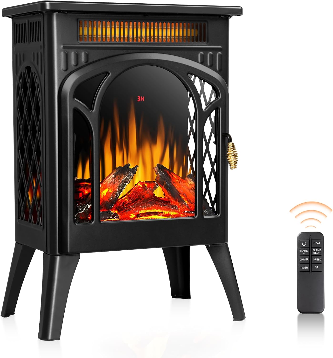 [Live Only] R.W.FLAME Electric Fireplace Stove Heater, 3D Infrared Fireplace, 5100BTU MAX 1500W,All-Metal Design,Adjustable Brightness,Portable,Overheating Protection,Remote,Timer,ETL Certified,Black