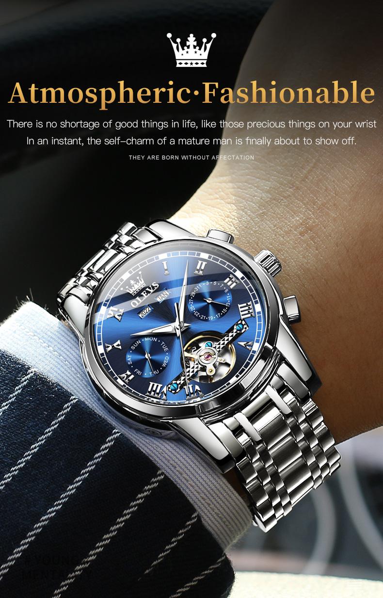 Genuine high-grade luxury hollow design multi-function dial men's watch OLEVS brand flagship new luminous waterproof fully automatic mechanical watch 6607