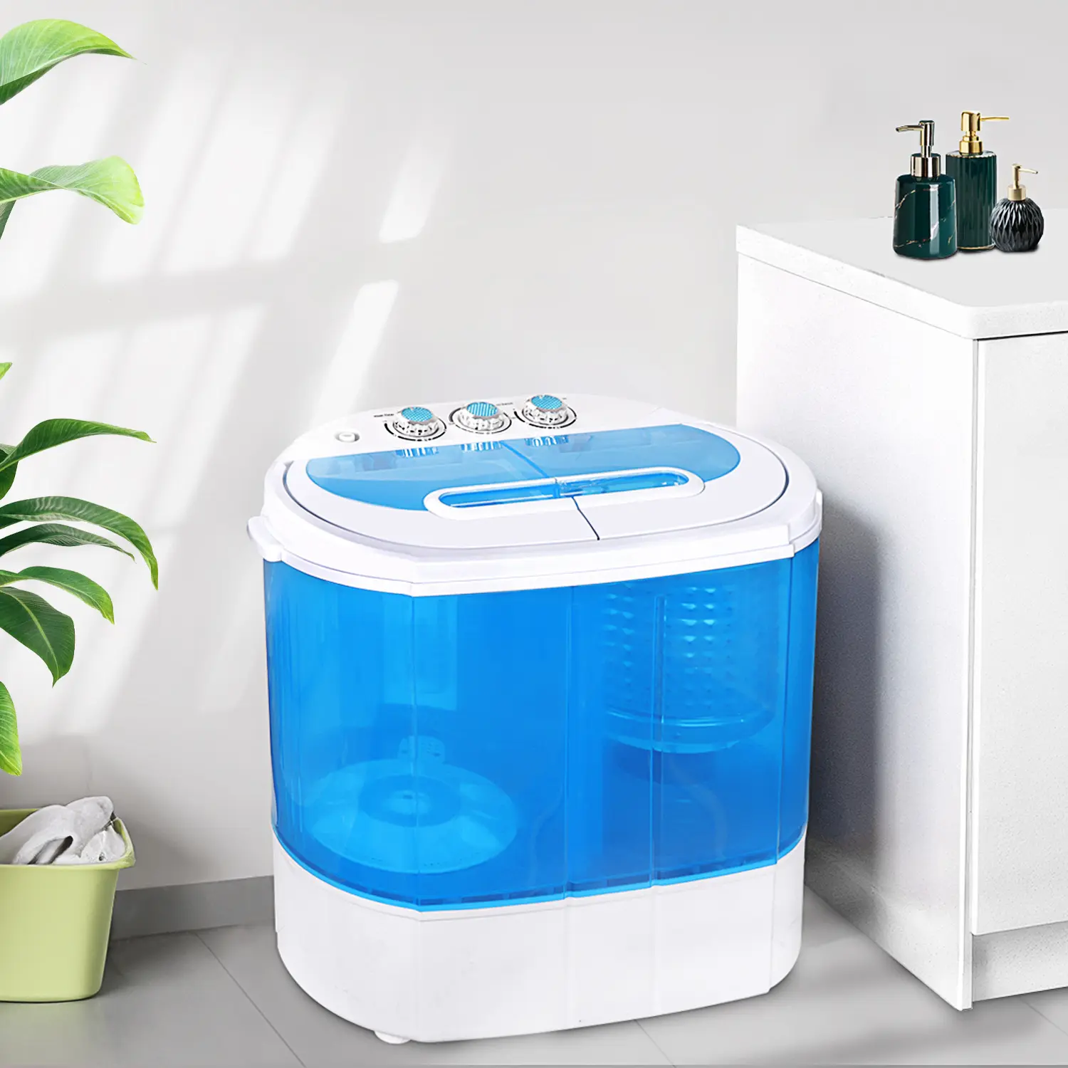 Segawe Compact Portable Semi-Automatic Wringer Washer Dryer Combo - 9.9lbs Top-Load Corded Washing Machine with Spinner, Gravity Drain Pump, Lightweight for Small Spaces, Quick Wash