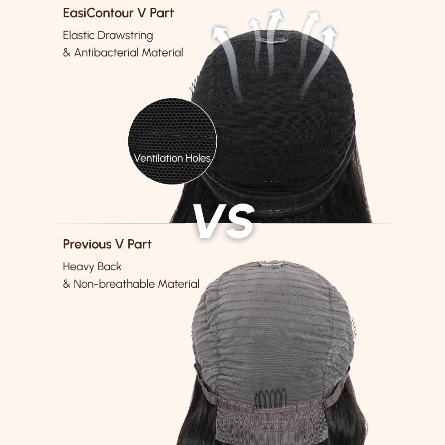 Nadula V Part Kinky Straight Wig Minimal Leave Out Glueless 100% Human Hair Natural Density Soft Blends Well EasiContour Adjustable Cap Beginner Friendly