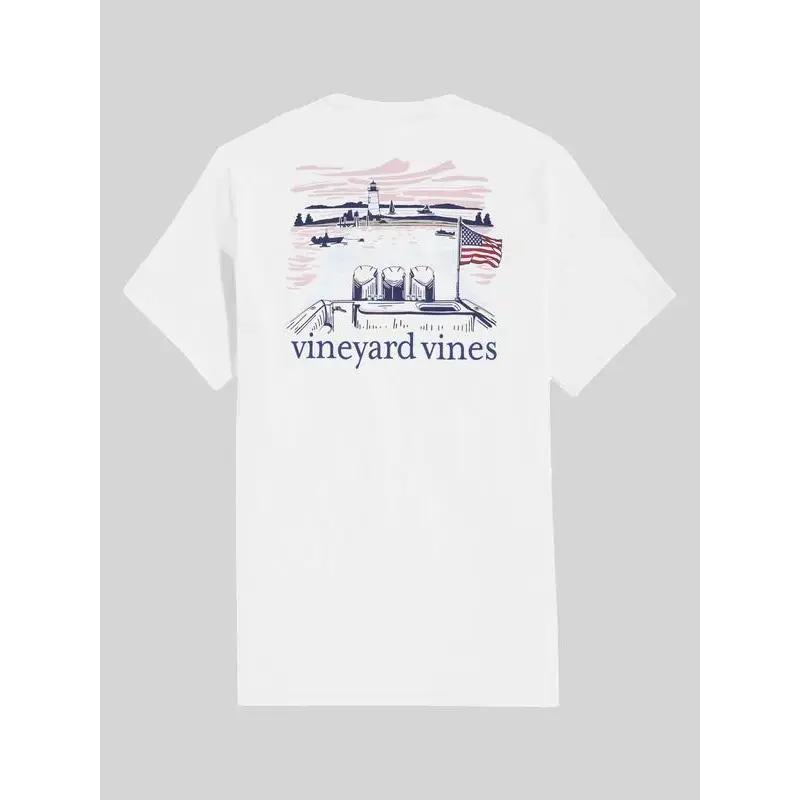 Men's Lighthouse & Vineyard Print Tee, Regular Fit Casual Short Sleeve Round Neck T-shirt for Summer, Men's Top for Daily Wear, Tropical