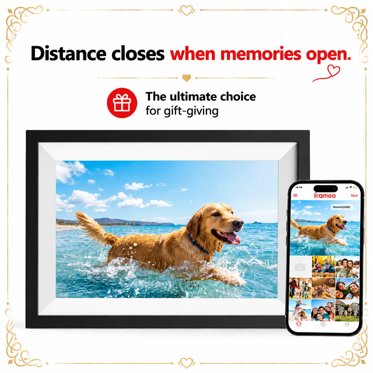 Digital Photo Frame,10.1 Inch Frameo Digital Picture Frame, 1280x800 IPS LCD HD Touch Screen,Auto-Rotate,16GB, Supports SD Cards,Share Photos and Videos,Easy Setup Over WIFI,Gift for Parents & Grandparents,Birthday, Wedding, Father's Day Gift