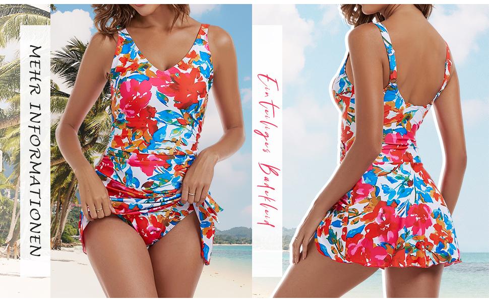 Aidonger One Piece Swim Dress Swimsuits for Women Tummy Control Swimdress Skirt Bathing Suit