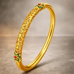 Dunhuang Culture Enamel Gold-plated Hollow Bracelet - Quiet Luxury Trendy It Girl Ins Aesthetic Retro Cultural Spiritual Statement Jewelry Accessories for Women eve valentines day gift for gf