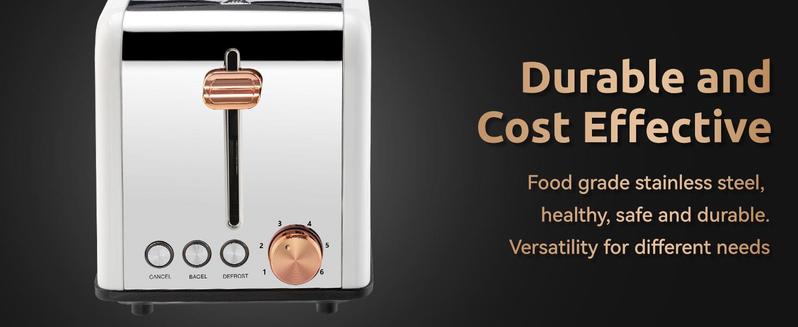 Pukomc 4-Slice Toaster – Wide Slots for Bagels/Waffles, 6 Browning Levels, Removable Crumb Tray | Stainless Steel Toastie Maker Appliances (1500W)