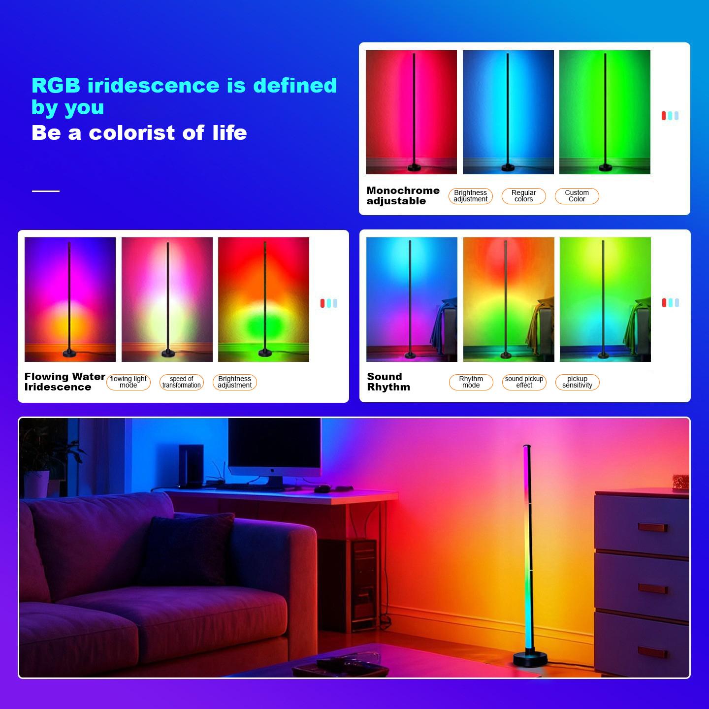 RGBIC Floor Lamp Basic, LED Corner Lamp Works with Alexa, 1000 Lumen Smart Modern Floor Lamp with Music Sync and 16 Million DIY Colors, Color Changing Standing Lamp for Bedroom Living Room Black