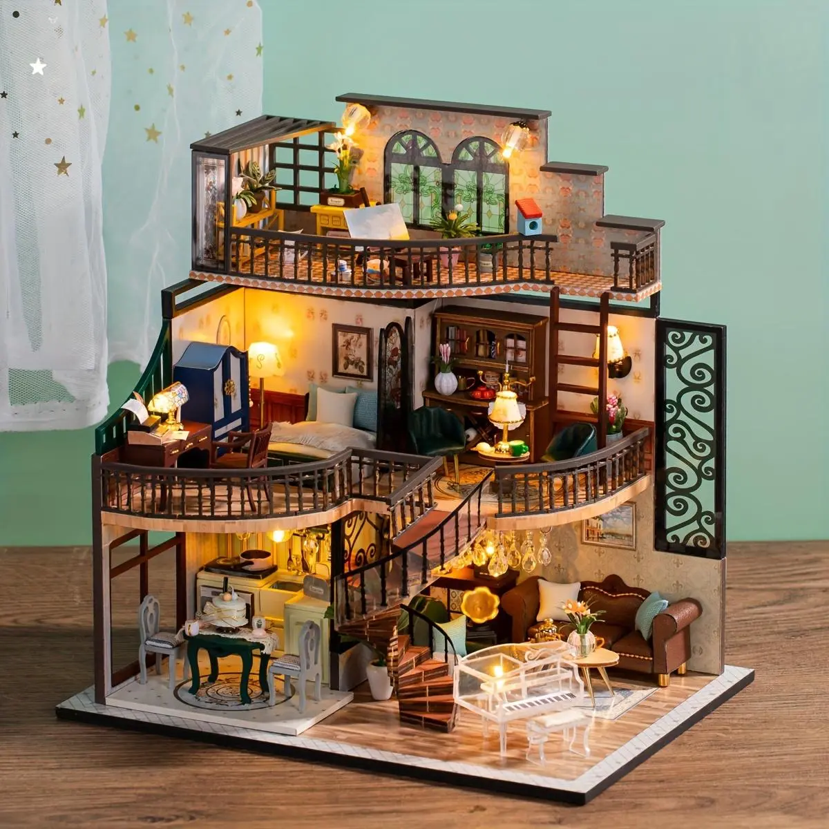 3D Wooden Puzzle, DIY House Model Kit, House Building Kit, Creative Building Set, DIY Model Kit, 3D Desktop Decoration Ornament, DIY Model Kit for Bookshelf Decoration, DIY Assembly Kit, Birthday & Holiday Gifts
