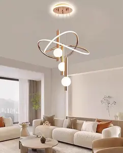 Modern Gold 3-Light Lollipop Pendant Chandelier 3-Color Dimmable LED Adjustable Height Glowing Ceiling Plate for Dining Room & Hallway 110V Sculptural Design