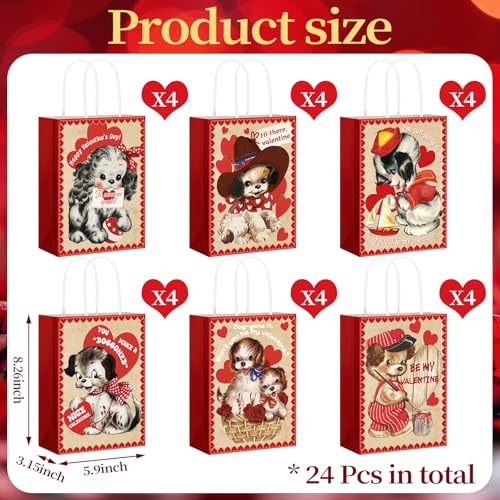 32 Pcs Valentines Day Goodie Bags Kraft Paper Gift Bags with Handle Tissue Paper,Appreciation Gift Wrapping for Friends Teacher Students Office Employee Coworker,Galentine's Day Birthday Wedding School Classroom Party Gift,Valentine Gift Exchane