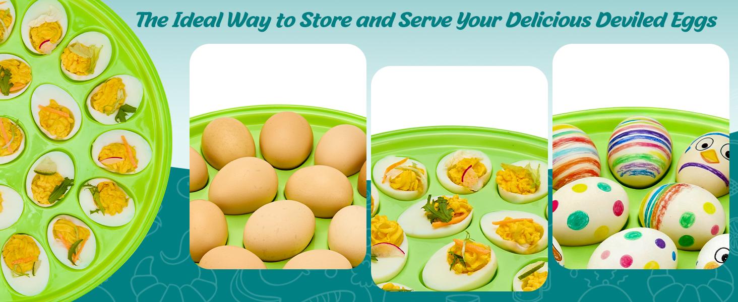 Deviled Egg Container with Lid, 3 Pack Stackable Deviled Egg Platter with Handle, 66-Slot Egg Carrier Tray for Fridge Storage, Easter, Christmas, Parties, Picnic, Dishwasher/Freezer Safe