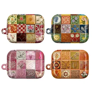 Vintage Ceramic Tile AirPods Case – Colorful Floral Mosaic Art Protective Cover for AirPods Pro/Pro 2/Pro 3 & AirPods 1/2/3/4, Retro Aesthetic Earbud Case, Unique Gift