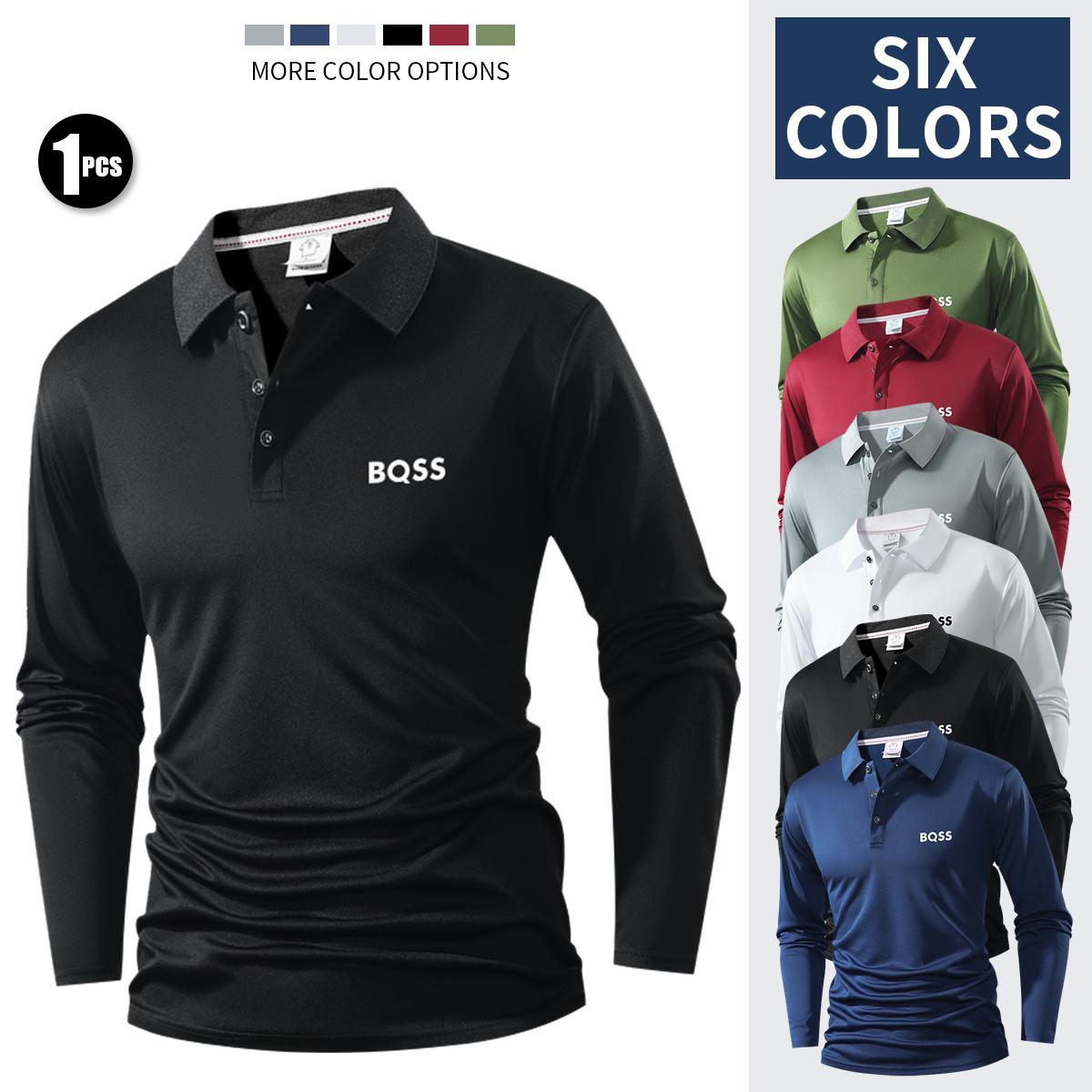 Men's long-sleeved POLO shirt, high-end fabric comfortable and versatile regular version button-up fashion top men's clothing, printed lapel golf shirt, tennis training business leisure outdoor sports jumper