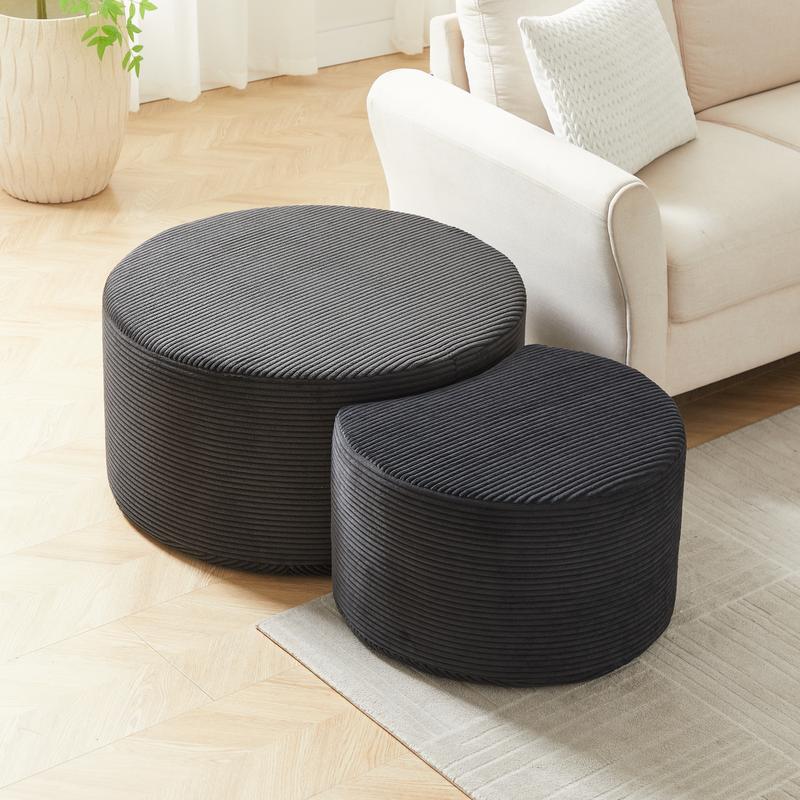 Niccae Modern Round Coffee Table Set - Upholstered Foam Ottoman & Side Table, No Assembly, Multi-Purpose for Living Room Bedroom