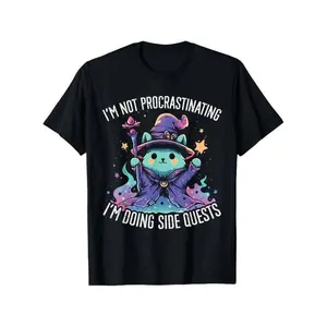 Graphic vintage tee Side Quests Procrastinator MMORPG MMO RPG Video Game T-Shirt  Round Neck Short Sleeve T-shirt