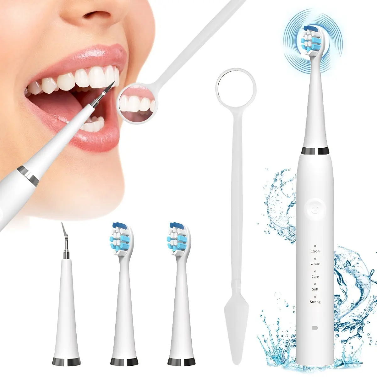 Oceantree 2-in-1 Ultrasound Sonic Tooth Cleaner & Electric Toothbrush, Rechargeable Oral Care Kit with 5 Cleansing Modes, IPX7 Waterproof, Replaceable Brush Heads, USB-C USB Port Charging for Daily Plaque Removal #TikTokShopBackToSchool, Fresh Breath