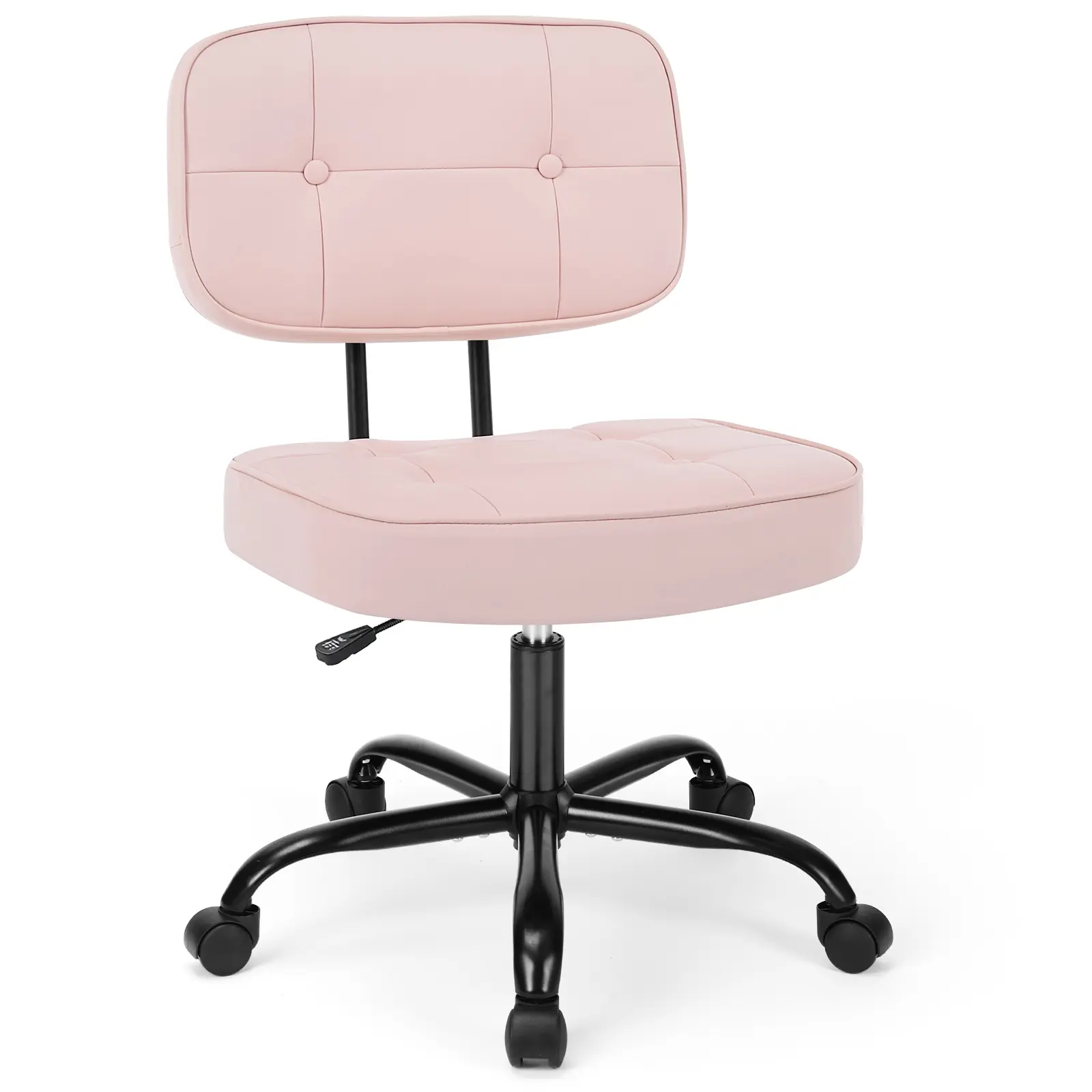 Ergonomic Armless PU Leather Office Chair - Adjustable Swivel Home Office Desk Chair with Comfy Lumbar Support, Height Adjustability, Rolling Casters for Vanity, Bedroom, Adjustable Swivel Chair
