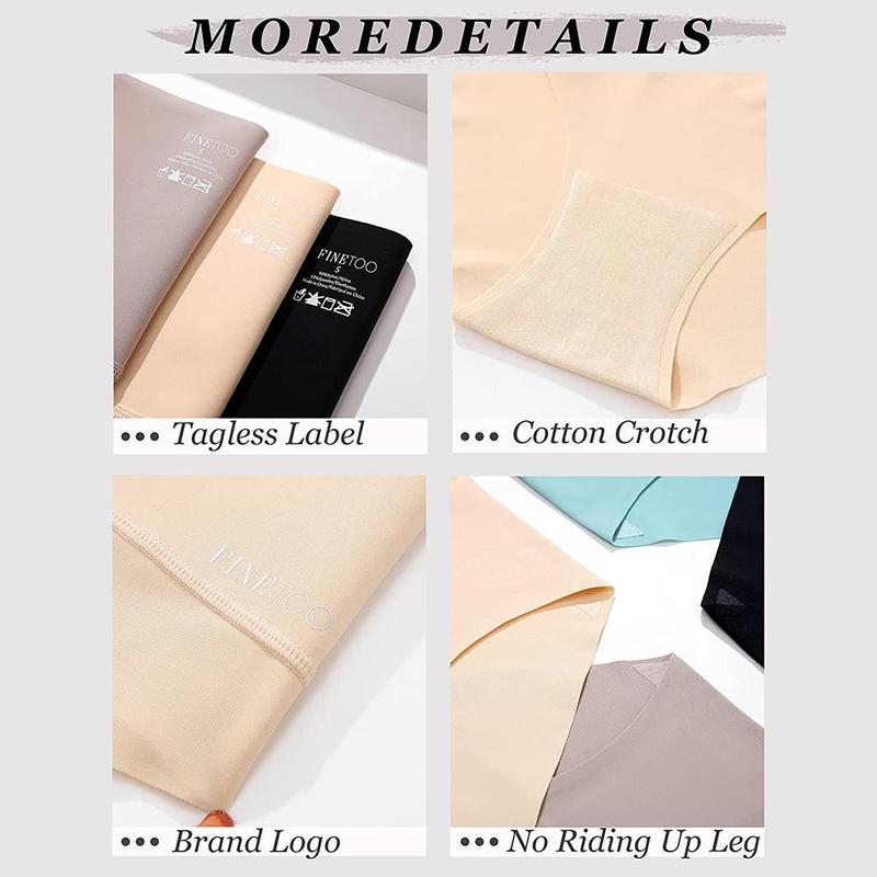 FINETOO 4pack Underwear for Women High Waisted Nylon Brief Basic Lingerie Bikini Seamless Panties S-3XL Minimalist Womenswear Elastic