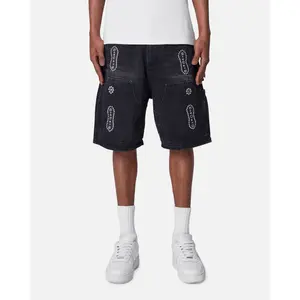 MNML Double Western Jewel Denim Shorts Washed Black