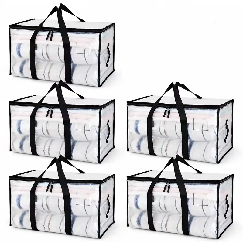 5 Pack Extra Large Heavy Duty Moving Bags, Clear Storage Bins, Reinforced Handles & Heavy-Duty Zippers Moving Boxes Storage Bags Totes for Clothes Packing, Dorms, College Supplies, Clear
