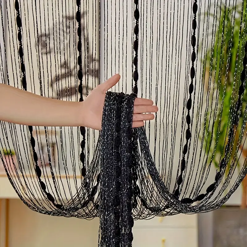 Flat Silver Ribbon Thread Fringe Door String Curtain - Window Panel, Room Divider, Beaded Line, Fluffy Lantern Ball, Cute Strip Tassel - Room Accessories, Whimsical/Funky/Vintage Home Decor, Wedding Coffee House Decor, Home Accessory, Cool Room Decor