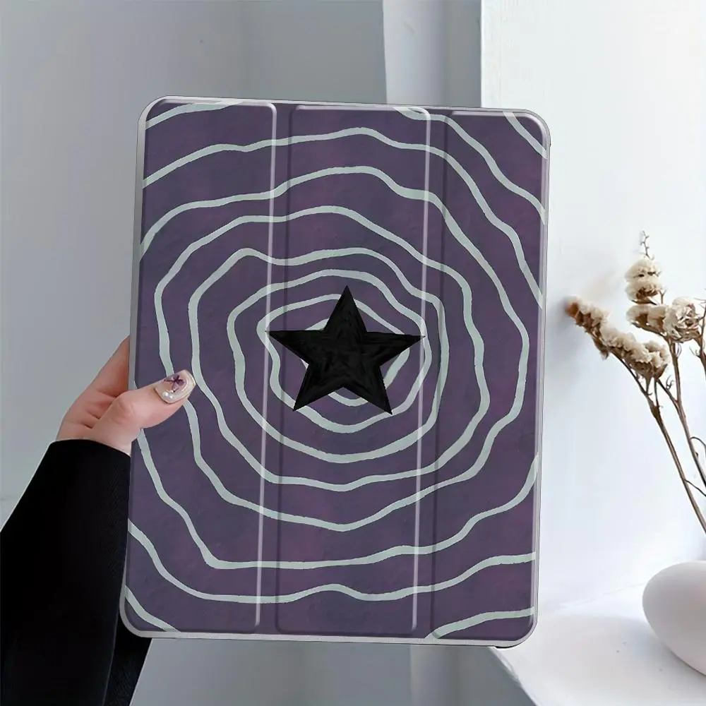 Star Vortex Design Clear Acrylic Protective Case with Pencil Holder, Auto Wake/Sleep Tablet Case, Tablet Protective Cover Compatible with iPad, Tablet Casing, Ipad Tablet Accessories, Tablet Covers, Smart Tablet Accessories