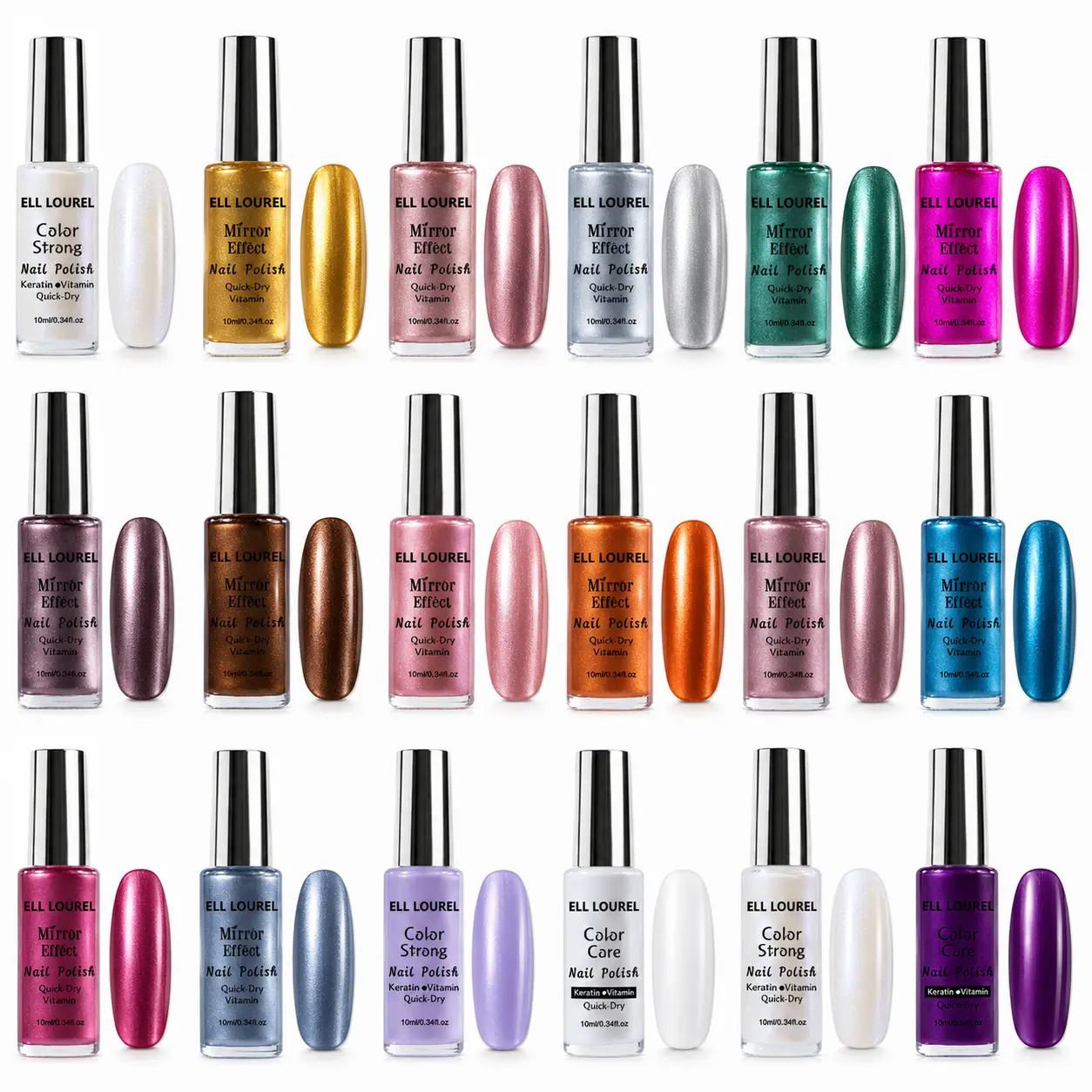 ELL LOUREL Metallic Nail Polish Set - Quick-Drying, No-Lamp Liquid Polish for Manicure at Home, Multi-Color Nail Supplies for DIY Projects, 10ml, Bottle, Chrome Nails