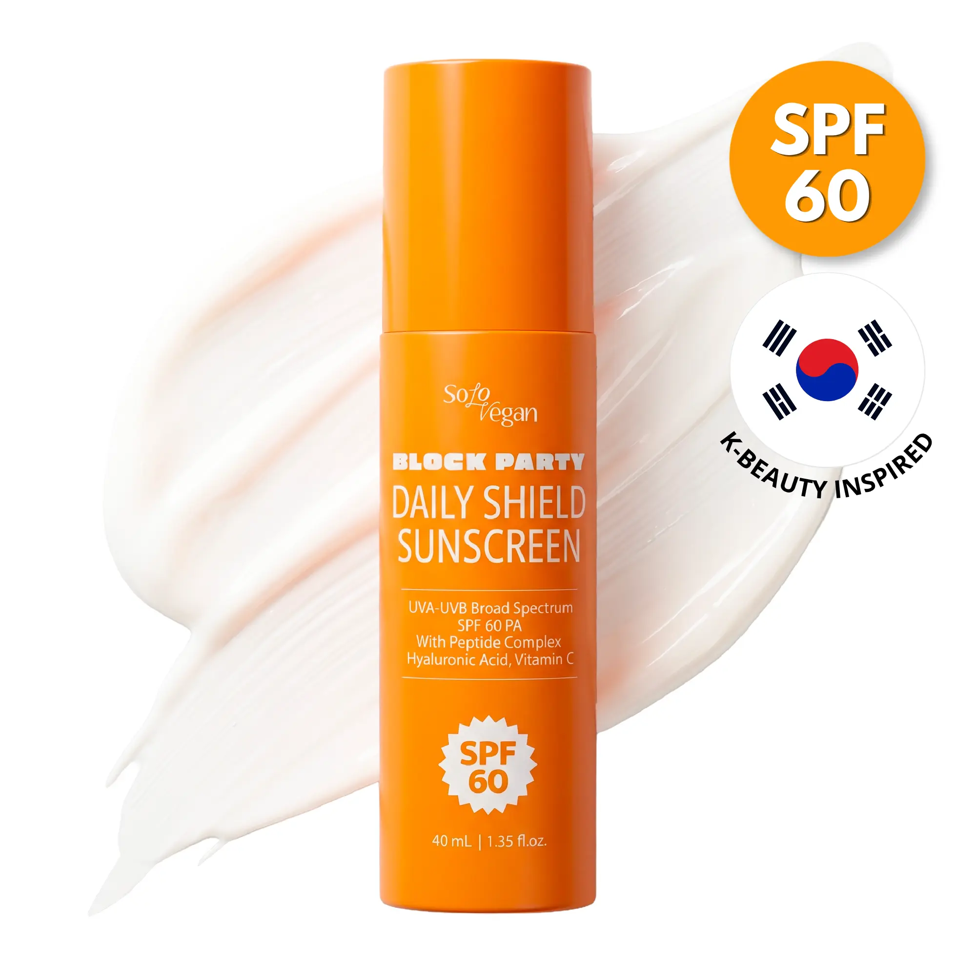 SoloVegan SPF 60 Facial Sunscreen Moisturizer for Face | Cruelty-Free, Lightweight UV Protection with Peptides, Vitamin C, Hyaluronic Acid, No White Cast, Brightening, Firming for Dry Skin, Uneven Skin Tone (Bottle)