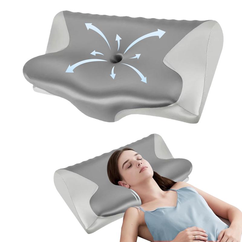 Cervical Neck Pillow Memory Foam True Cooling Ergonomic Support for Side Back Sleepers Adjustable Ice-Silk Leather Case Breathable Core Comfortable
