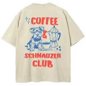 Coffee Schnauzer Club T-shirt, Unisex Casual Cotton Comfort Shirt, Vintage CrewNeck Acid Washed Oversized Drop Shoulder Heavyweight T-shirt, Baggy Workout Tops Short Sleeve Shirt