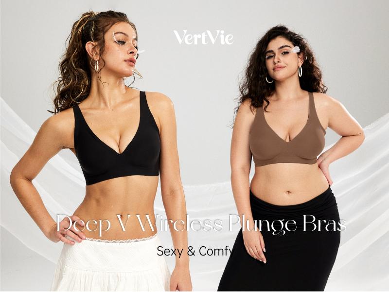 Vertvie Jelly Bra Deep V Plunge with Wide Straps Seamless Wireless Bras Comfort & Sexy U-Back Design Everyday T-shirt Bra for Women Casual Wear Vertvie Jelly Bra Deep V Plunge with Wide Straps Seamless Wireless Bras Comfort & Sexy U-Back Design Everyday T-shirt Bra for Women Casual Wear