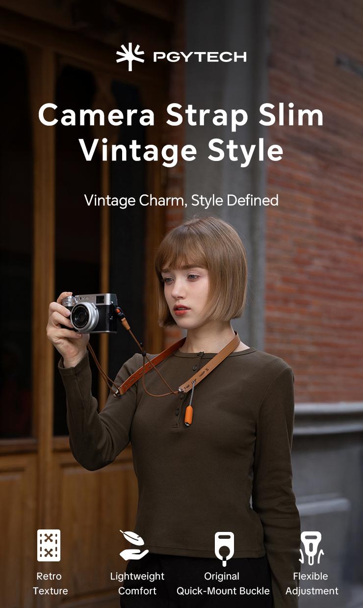 PGYTECH Camera Strap Slim for Mirrorless - Leather Harness Quick Release Adjustable Camera Neck Shoulder Strap for Compact Camera, Instant Camera and Smartphone