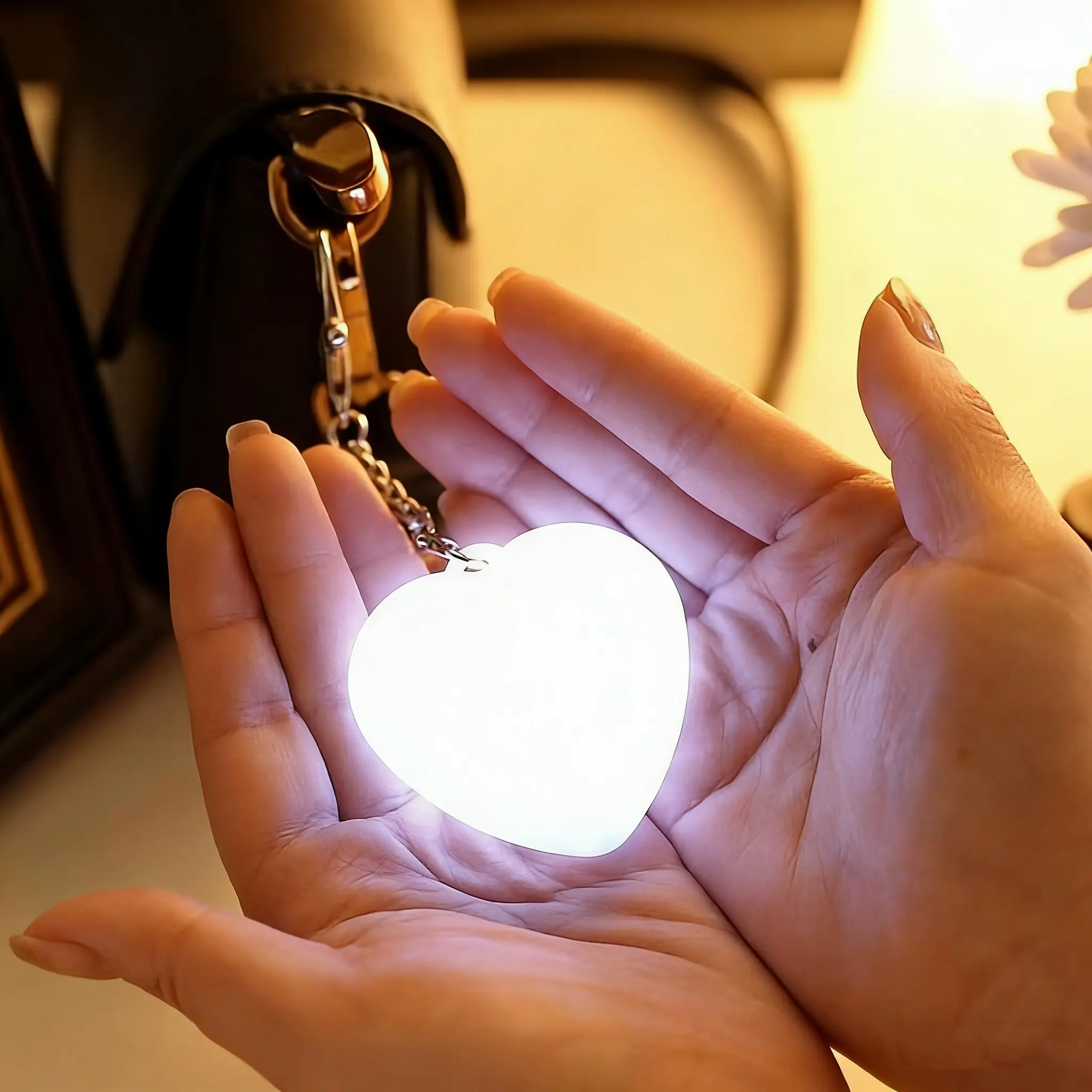 1pcs Heart-Shaped Rechargeable LED Keychain Flashlight - Small, Portable, Touch Sensor, Auto-Activation Walletchain Light, USB Port Universal Electronics Accessory, Valentine Gift for Women