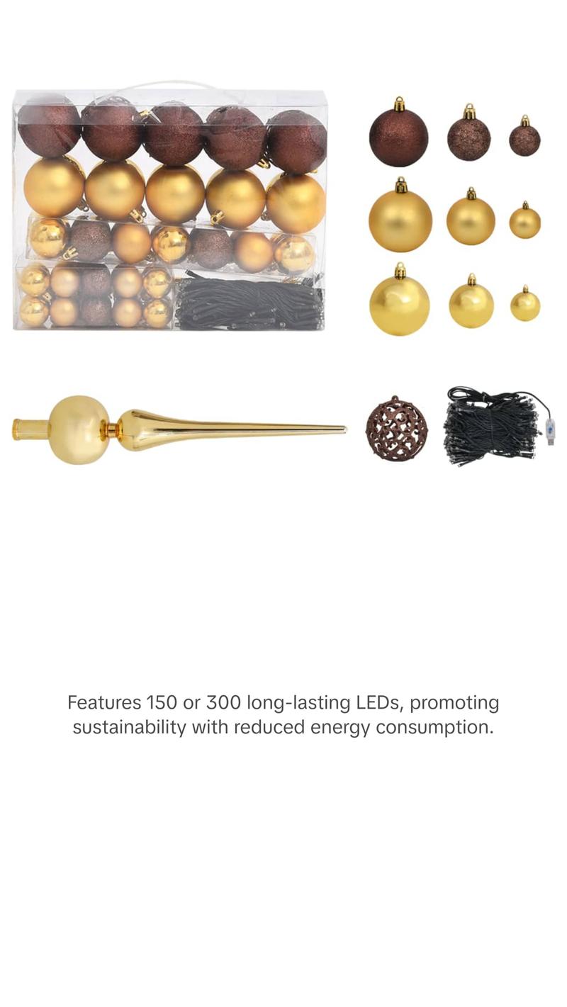 vidaXL 61/120x Christmas Ball Set with Peak and 150 LEDs Décor Multi Colors