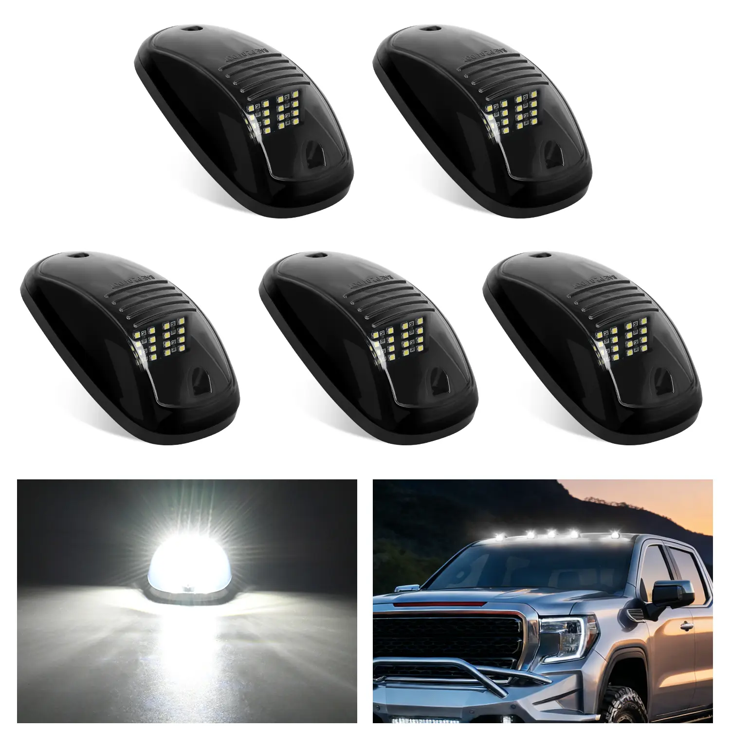 Nilight 5-Piece 16LED White Cab Roof Marker Lights, Automotive Car Light Embellishments, Decorative LED Backlight Accessories