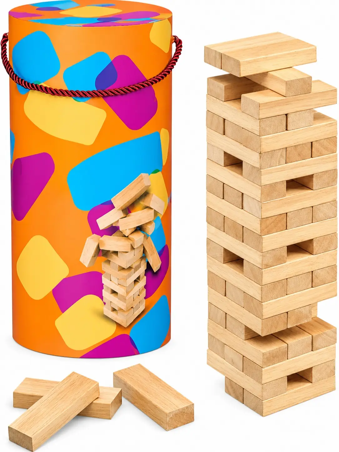 Wooden Stacking Tower Game – 54-Piece Block Balancing Party Game for  Families, Ages 6+