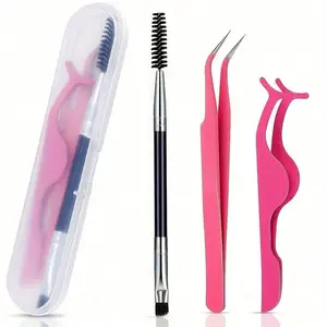 3Pcs with Box, Curved Tip Tweezers, Lash Curler and Lash Brush, Combination of Curved Tweezers and Curved Lash Curler to Better Liplns