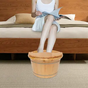 Wooden Foot Bath Bucket with Shiatsu Massage Rollers, 12.2x9.84 Inch Large Capacity Foot Soaker for Relaxation, Heat Retention for Home Spa, Ideal Gift for Tired Feet Relief